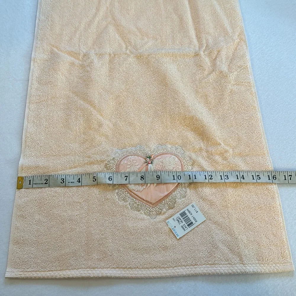 Vintage Peach Pink Lace Heart Hand Towel